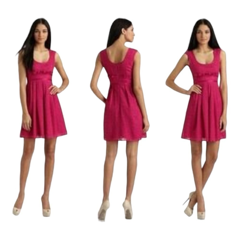 Nanette Lepore Fuchsia Pink Silk Lace Crochet Cap Sleeve Womens Size 4 A Line